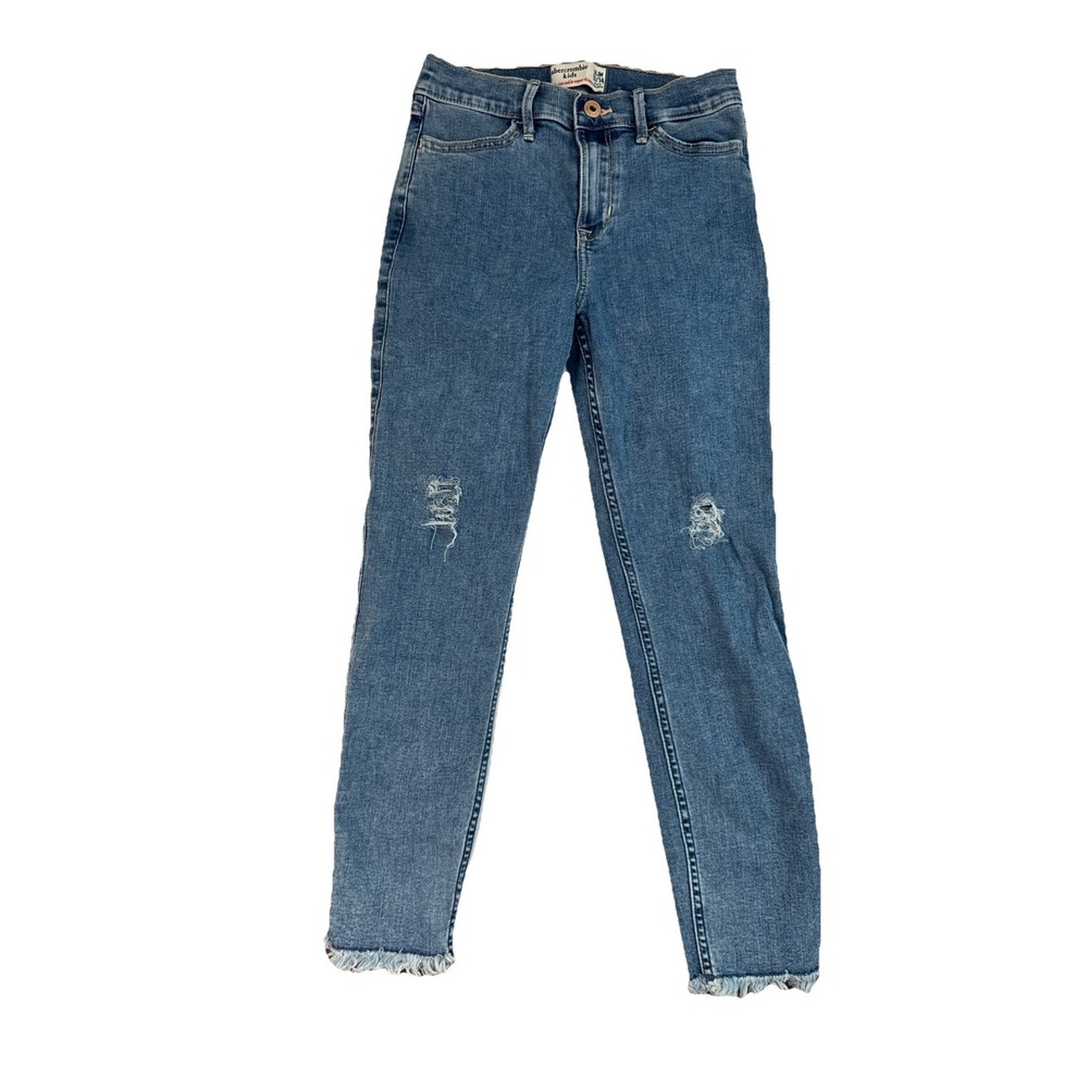 Abercrombie Kids Girls High Rise Ankle Super Skinny Distressed Fringe 13/14 Slim